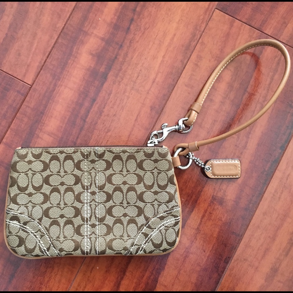 Coach Tan Leather/Cloth Wristlet
